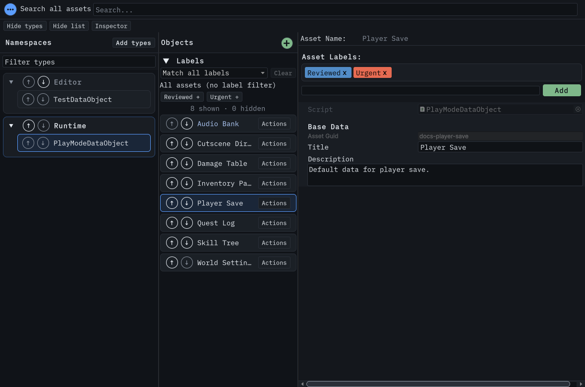 DxVisualizer layout with namespace, object, and inspector columns